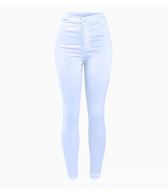 1888 Youaxon Summer Women`s High Waist White Basic Fashion Stretch Skinny Denim Pants Trousers Jeans For Women Free Shipping