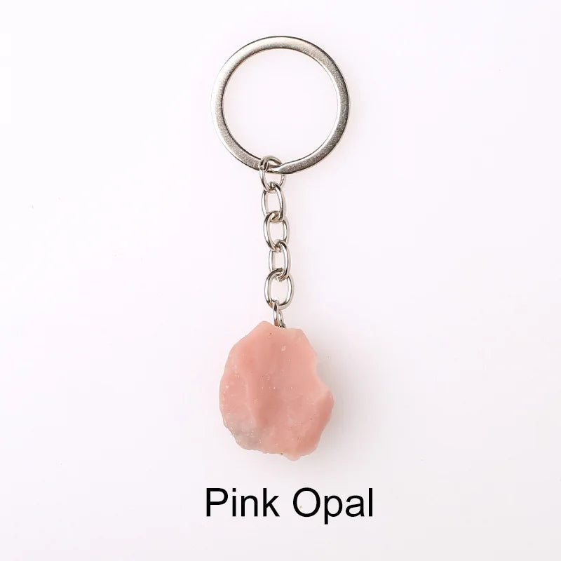 20pcs Natural Rough Raw Stone Crystal Quartzs Keychain Women Men Handbag Hangle Car Key Holder Raw Mineral Stone KeyRing Jewelry Viralgem Store