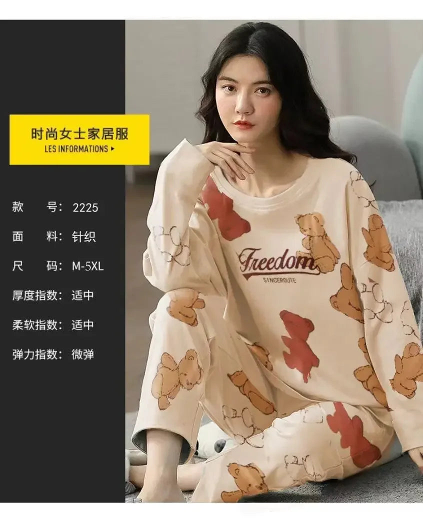 Women's pajamas spring and autumn long-sleeved autumn and winter home clothes plus size simple loose suit outerwear