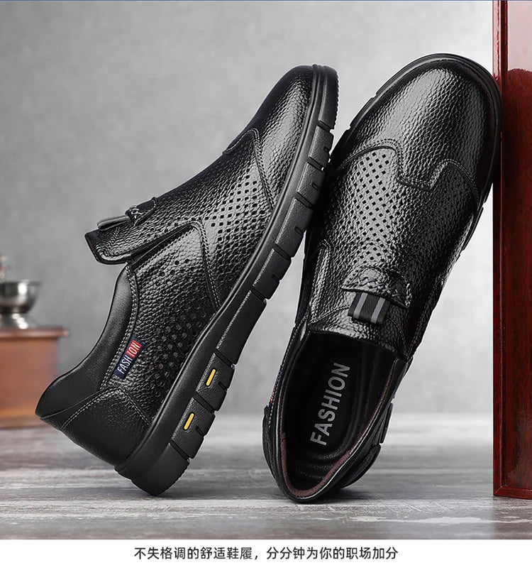 Summer Breathable Sandals for Men, Men's Cowhide Shoes, Hand-woven, Business Formal Leather Sandals, Dad's Shoes