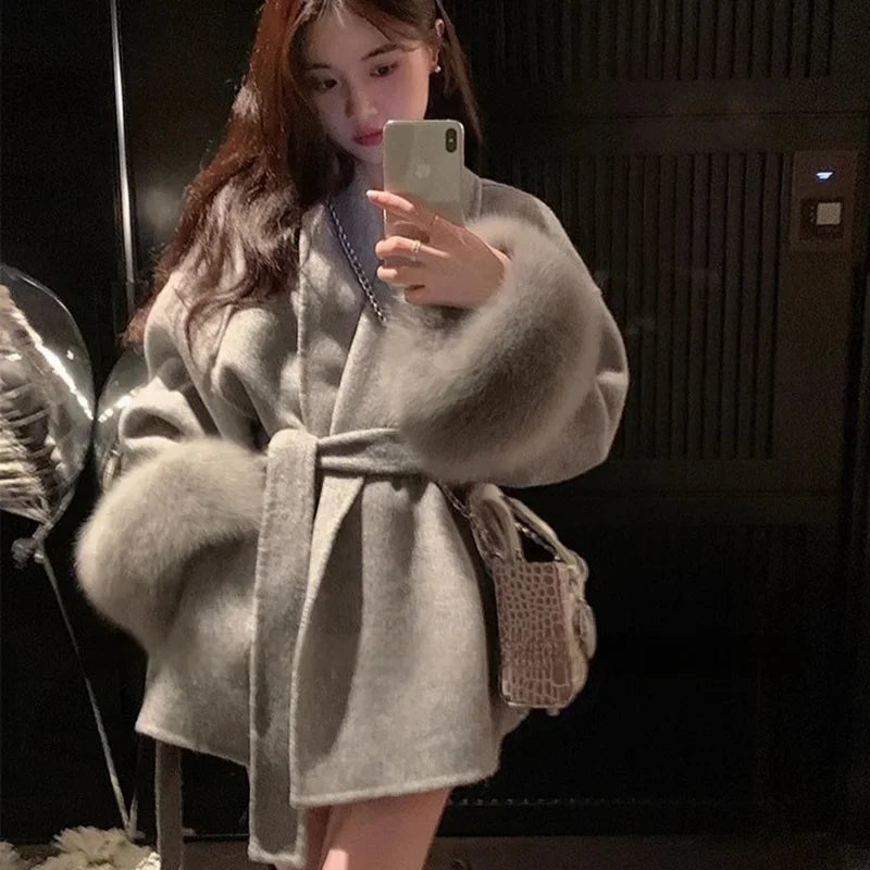 Tossy Fox Fur Wool Overcoat Women's Short Coat Office Lady Elegant Double-sided Woolen Coat 2025 New Cardigan Jackets Loose Wool Viralgem Store