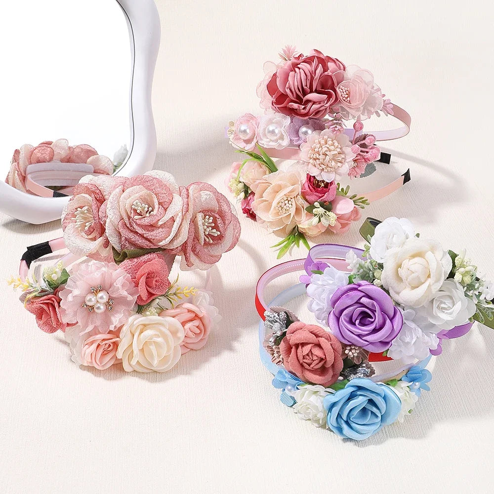 1pcs Artificial Flower Crown Headband Bride Wedding Hairband  Hair Accessories Women Girls Sweet Floral Hair Hoop Party Headwear