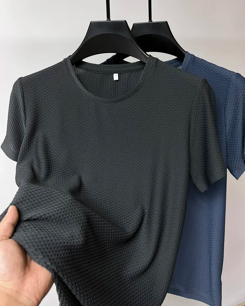 Summer Ice Silk High-End Solid Color High Quality Short Sleeve T Shirts Men's Breathable Fashion T-Shirt Male Brand Clothes 4XL