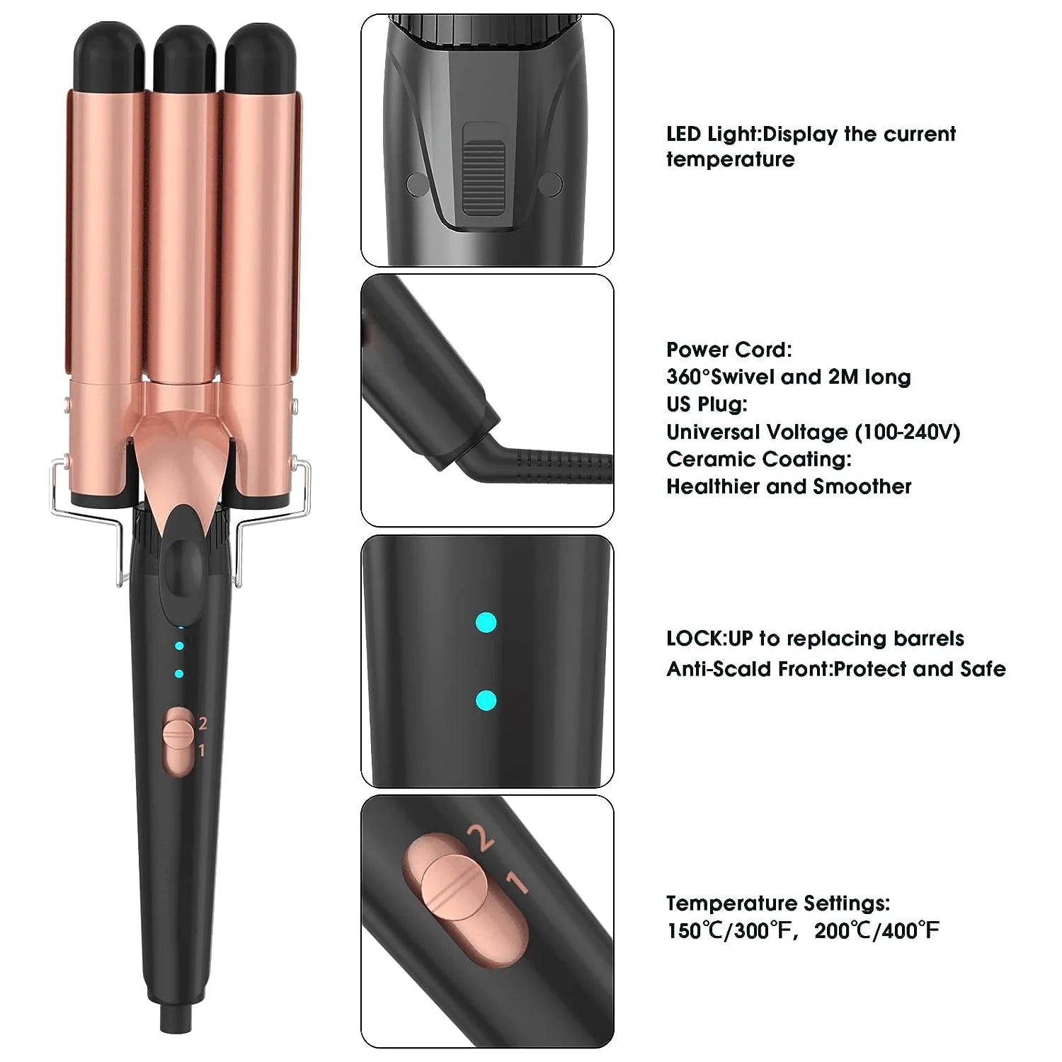 5 in 1 Curling Iron Set with Curling Brush, 0.35”-1.25” Hair Curler Wand for Hairstyle and Heat Resistant Gloves and Hair Clips Viralgem Store