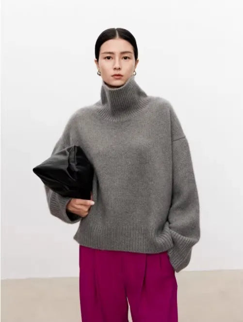 Thickened turtleneck 100% pure cashmere sweater women's loose lazy knit silhouette sweater European products Viralgem Store