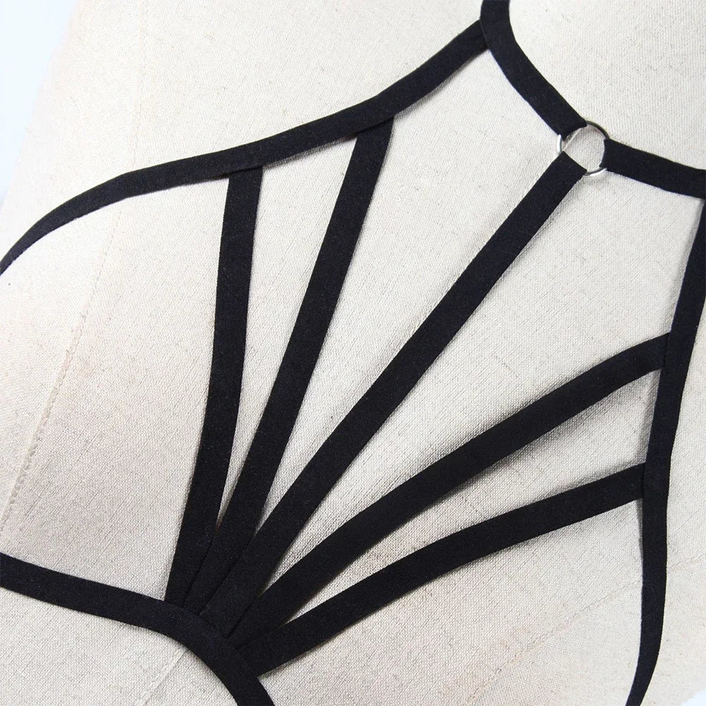 Women Goth Sexy Elastic Harness Bandage Bustier Hollow Cage Bra Tops Bralette Lingerie Tanks Lady See Through Exotic Apparel Viralgem Store