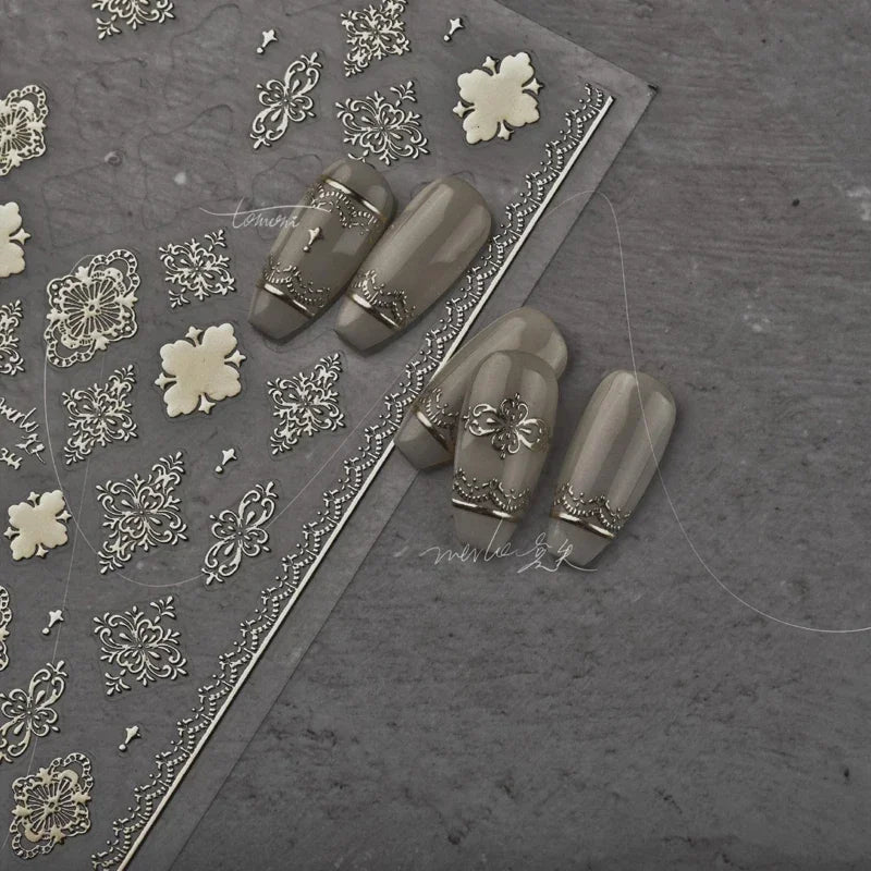 5D Laser Star Moon Snowflake Shiny Rhinestone Embossed Relief Self Adhesive Nail Art Decoration Sticker Manicure Decals