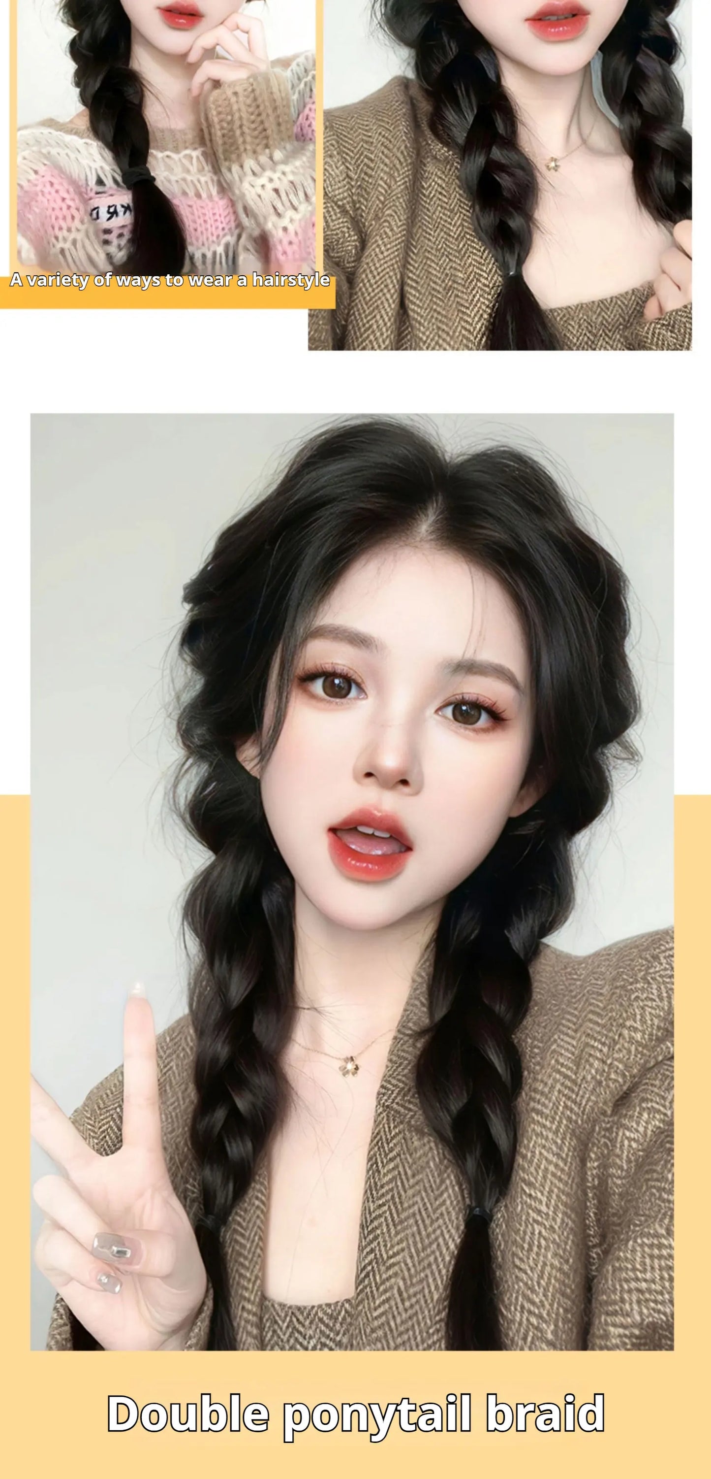 Synthetic Long Braided Ponytail Hair Extensions for Women Black Brown Pony Tail with Hair Rope High Temperature Fiber