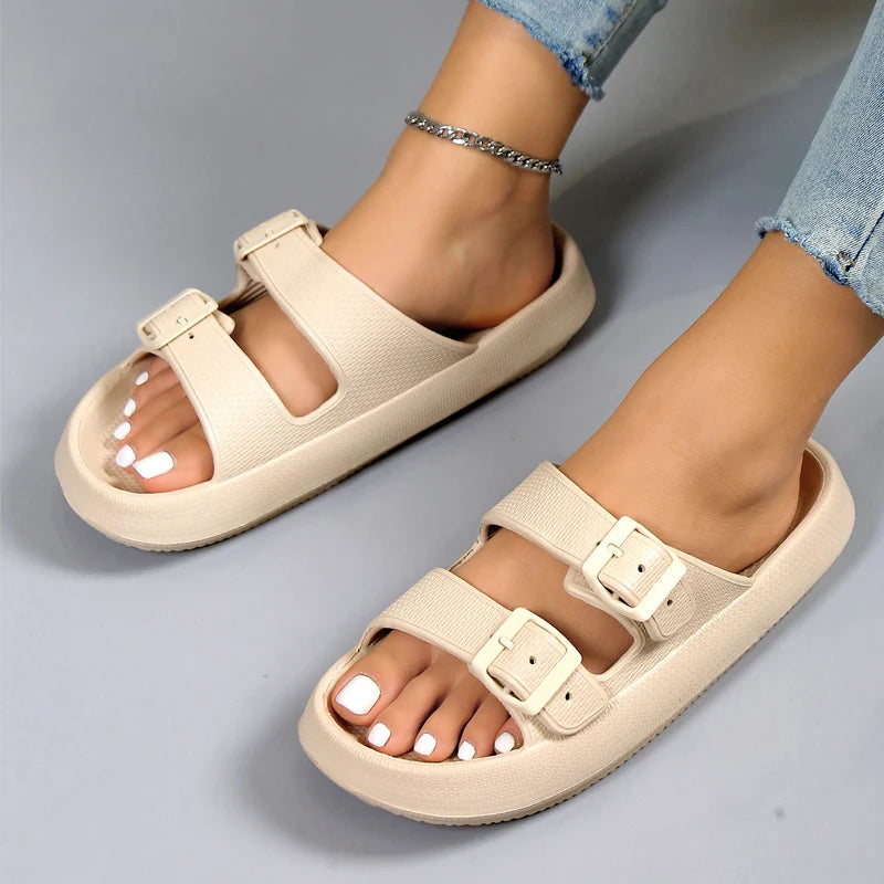 Summer Slippers Double Buckle Slide Sandals Women Couple Home Slides EVA Thick Sole Light Weight Flip Flops Bothe Shower Shoes Viralgem Store