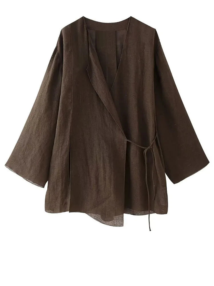 [EAM] Big Size Gray Jacket Wide Leg Pants Two Piece Suit New V-Neck Long Sleeve Women Fashion Tide Spring Autumn 2024 1DH6481