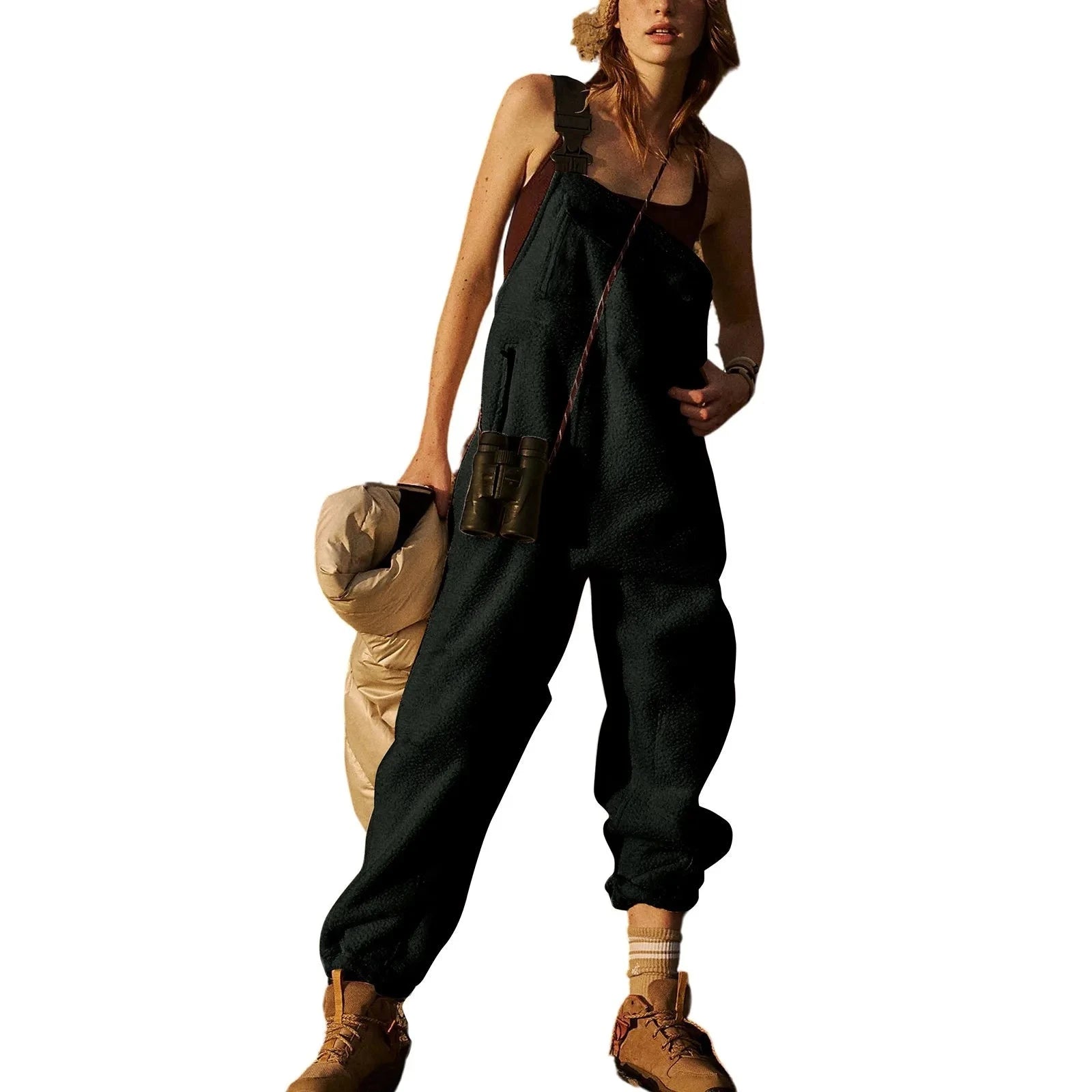 Womens Fleece Overalls One-piece Bibs Jumpsuits Adjustable Suspender Straps Warm Winter Fuzzy Ski Pants macacão feminino 점프슈트 Viralgem Store