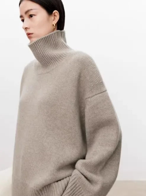 Thickened turtleneck 100% pure cashmere sweater women's loose lazy knit silhouette sweater European products Viralgem Store