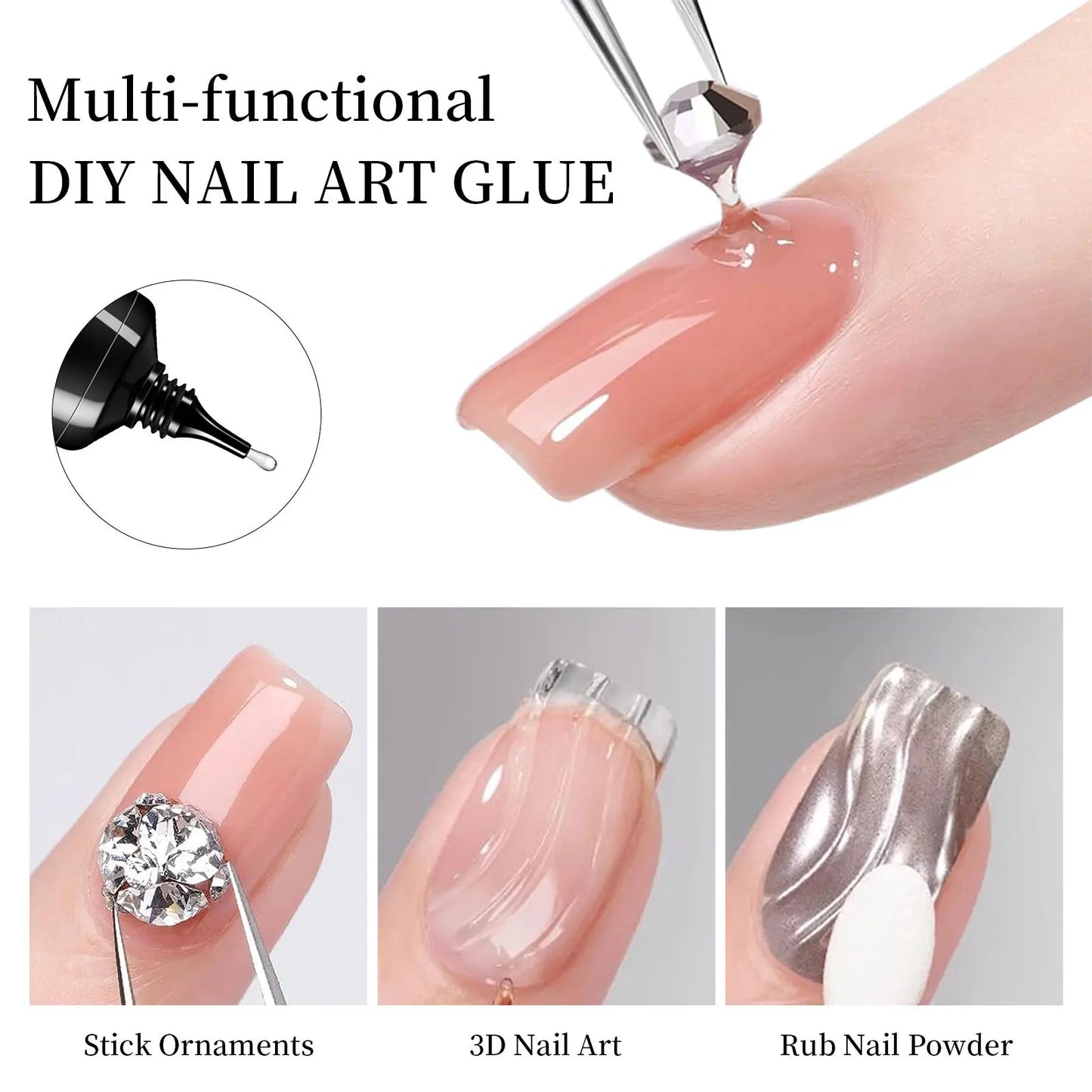 Strong Adhesive Nail Glue For Press On False Nail Tips Acrylic Fake Nails Long-lasting Transparent Nail Rhinestone Glue
