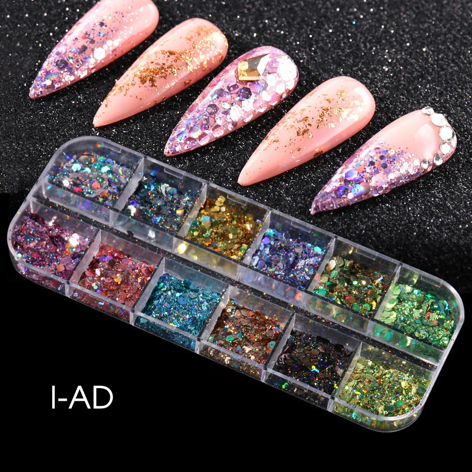 12 Grids Opal Dream Crystal Sequins Nail Flake Galaxy Iridescent Aurora 3D Paillette for Winter Autumn Manicure Decoration SWYFH Viralgem Store