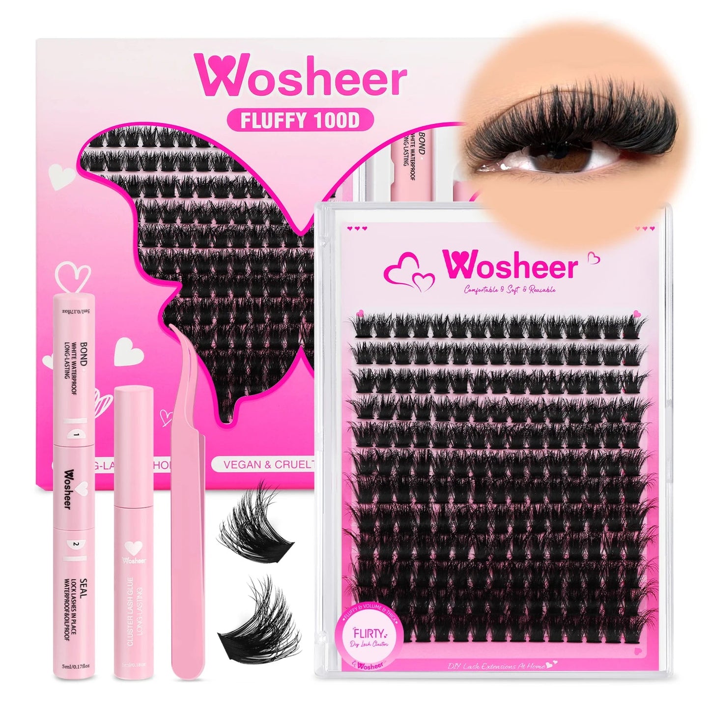 WOSHEER Fluffy Lash Clusters Kit 100D Thick Eyelash Clusters Wispy Individual Lashes 8-18mm Cluster Eyelash Extension Viralgem Store