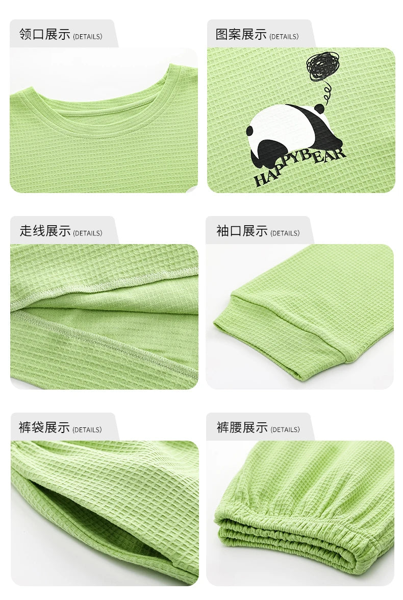 SUKAE Waffle Cotton Korean Minimalist Style Women Pajamas Spring Autumn Long Sleeves Lady Sleepwear Kawaii Round Neck Homesuits