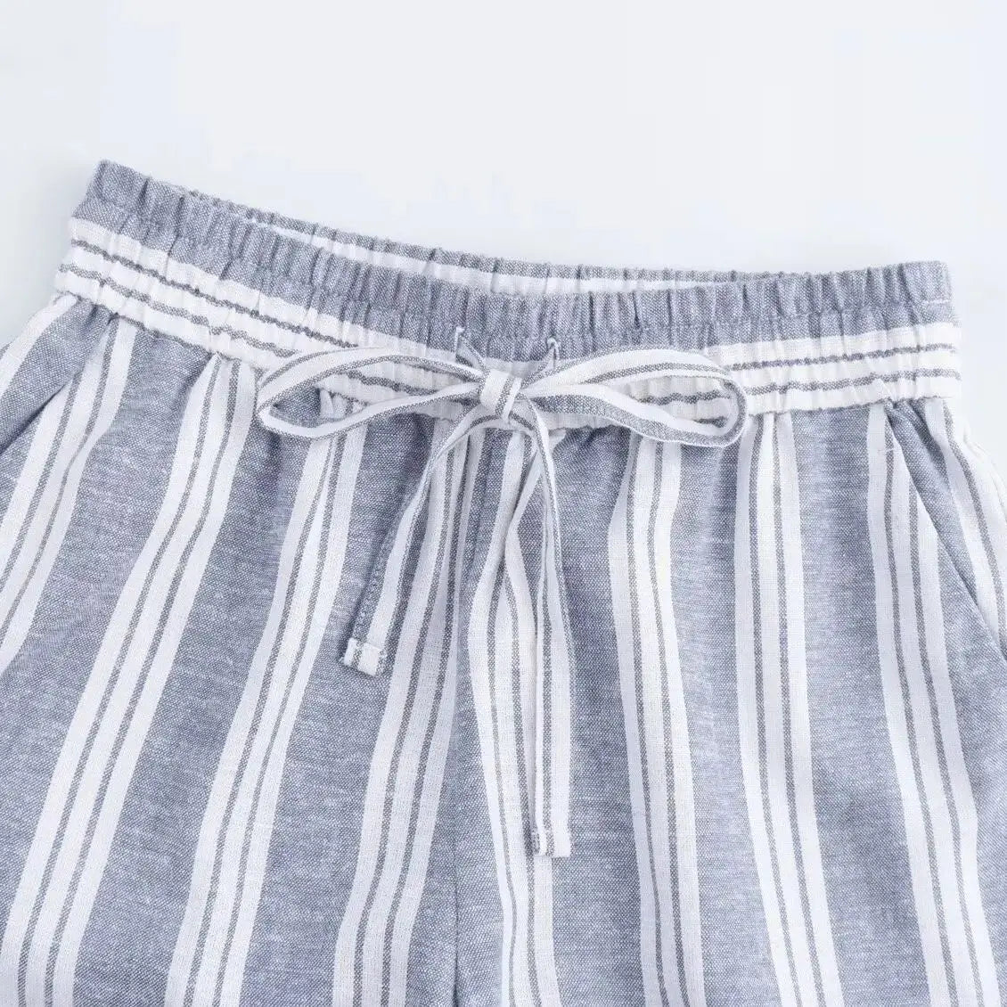 TRAF 2024 Women's Linen Blend Striped Casual Pants Dress Baggy Woman High Waist Cargo Clothes Promotion Official Store