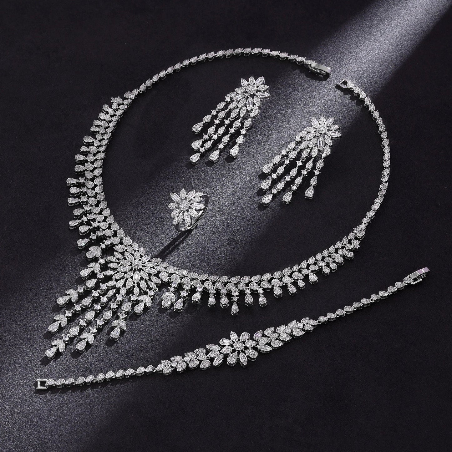 2024 Hot selling 4-piece Bride Wedding Jewelry Set with Cubic Zirconia Dubai Luxury Jewelry Set Viralgem Store