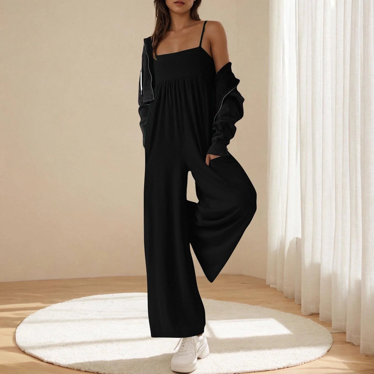 2025 autumn and winter solid color single collar back jumpsuit popular beach style casual wear