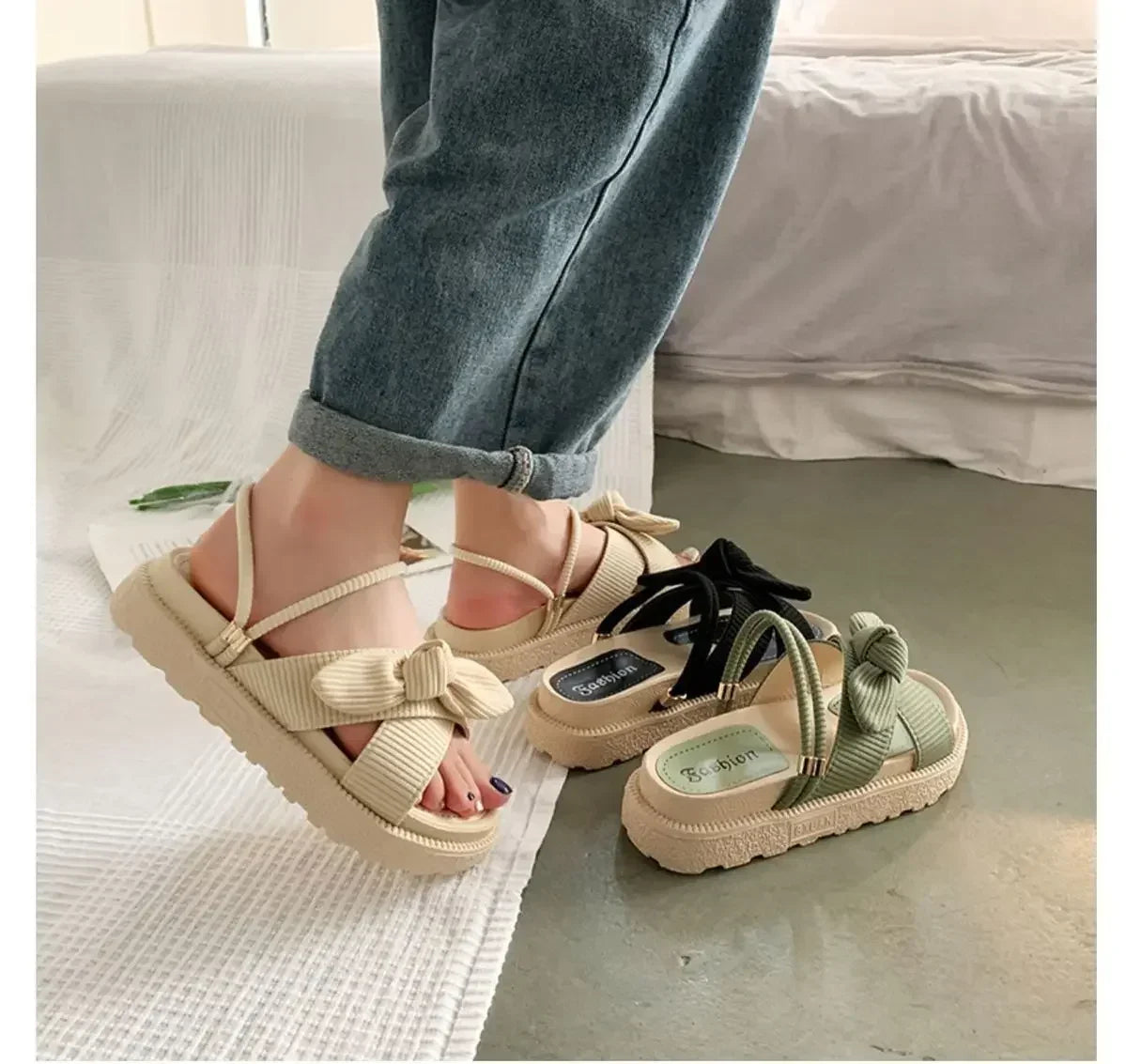 Women Sandalias Mujer Summer Fairy Style 2024 New Fashion Student Platform Roman Lady Sands Flat Shoes Cute Slippers