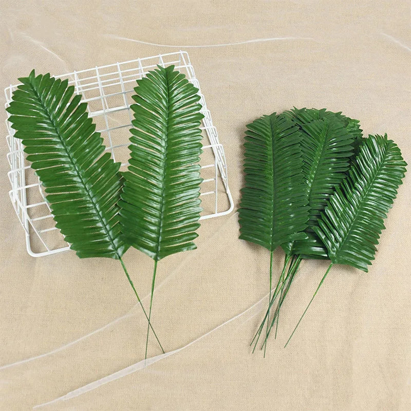 10/20pcs Artificial Green Palm Leaves Tropical Monstera Silk Turtle Leaves for Hawaiian Luau Beach Wedding Party Home Decoration