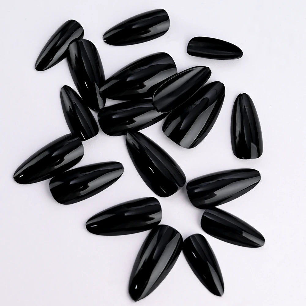 100Pcs Almond Press on Nails Medium Length Fake Nails Black Matte Almond False Nail Tips Artificial Fingernail Extend Fake Nails