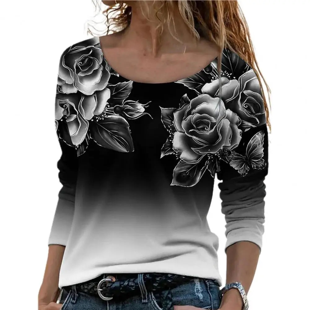 Women Shirt Floral Print Gradient Color All Match Daily Wear Spring Blouse roupas femininas Блузки blusas рубашка женская
