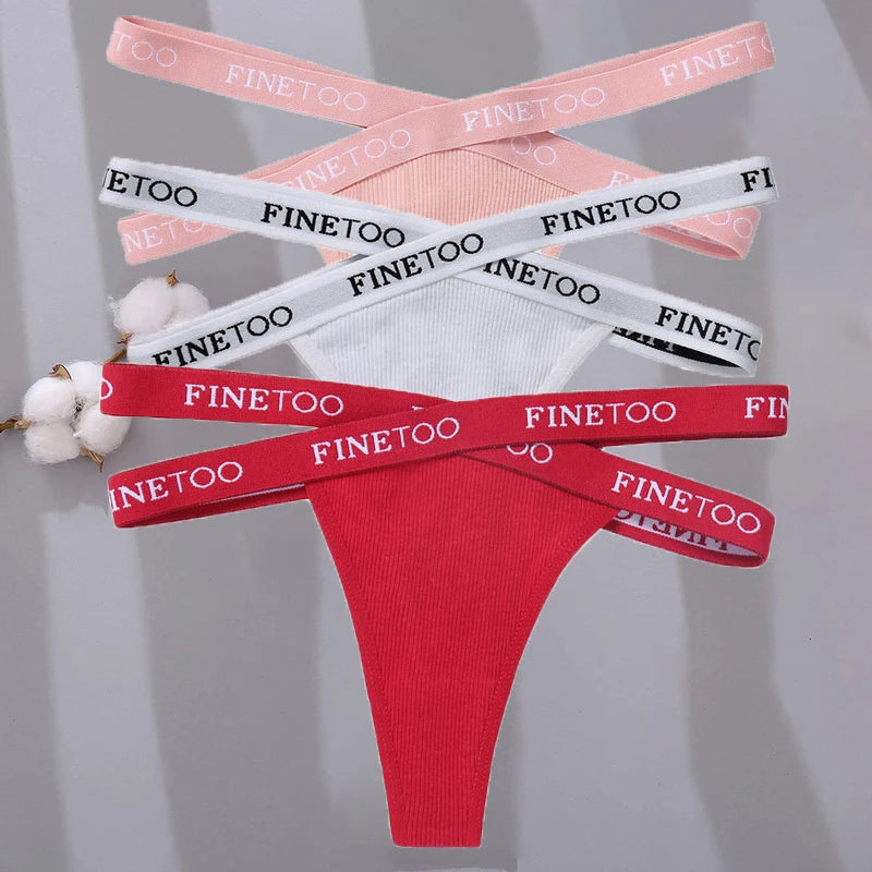 3PCS/Set Cross Strap G-String Cotton Panties Women Sexy High Waist Women's Panties FINETOO Letter Waisted Panty Lingerie M-XL
