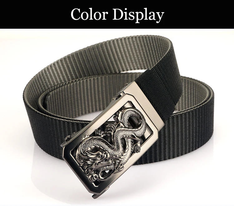 SupSindy New Man Double-sided Nylon Belt Dragon Rotate Metal Automatic Buckle Canvas Belts for Men Jeans Waistband Bicolor Strap Viralgem Store
