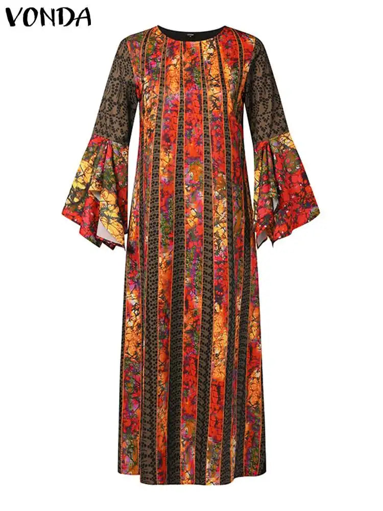 VONDA Plus Size 5XL Oversized Vintage Bohemian Printed Sundress Women Maxi Dress 2024 Long Flare Sleeve Party Casual Loose Robe