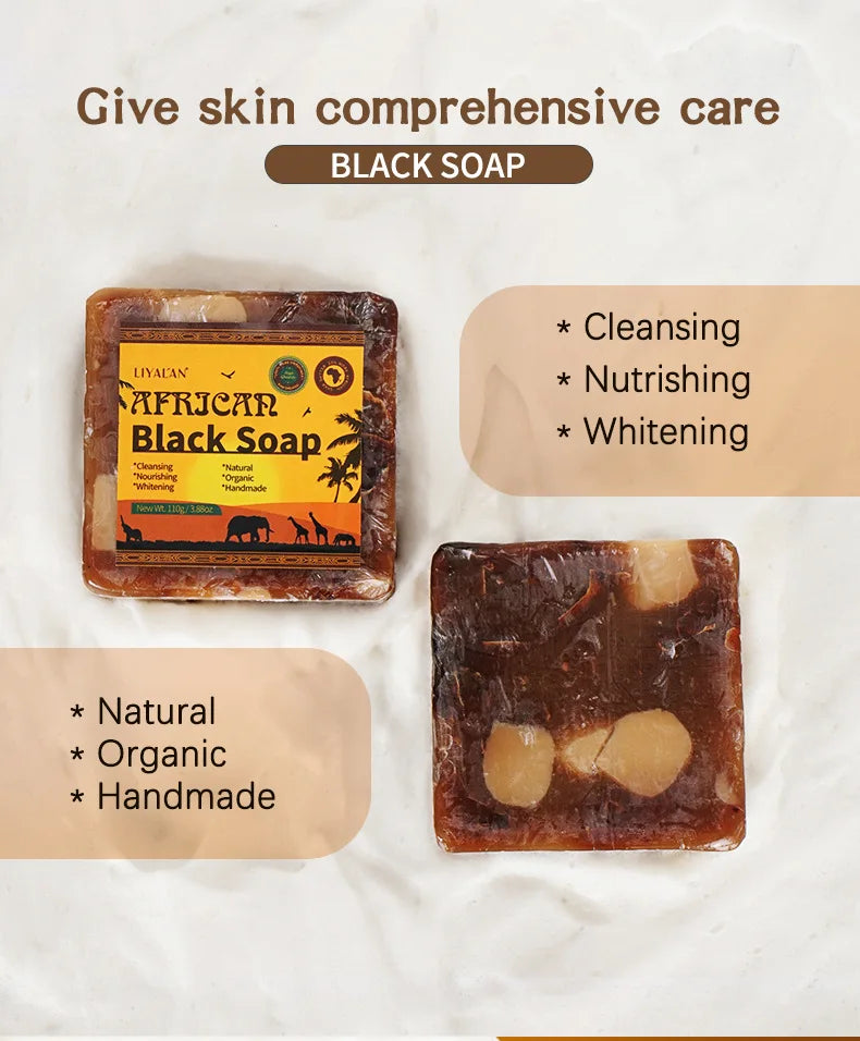 African Black Soap Raw Black Body Cleaning Bath Soap Essential Oil Handmade Soap