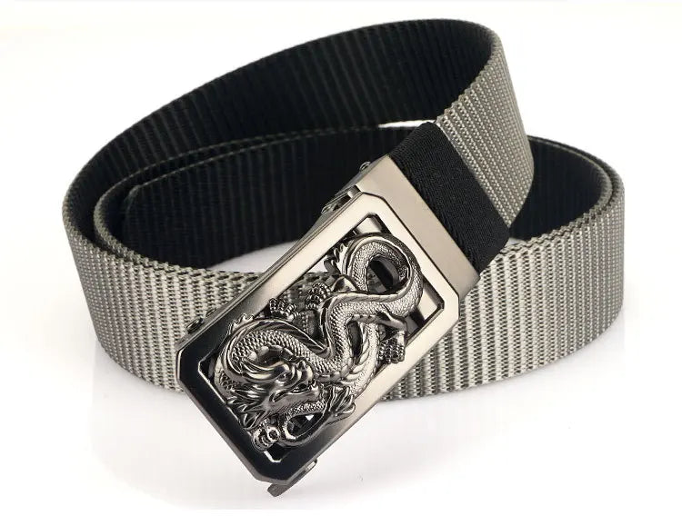 SupSindy New Man Double-sided Nylon Belt Dragon Rotate Metal Automatic Buckle Canvas Belts for Men Jeans Waistband Bicolor Strap Viralgem Store