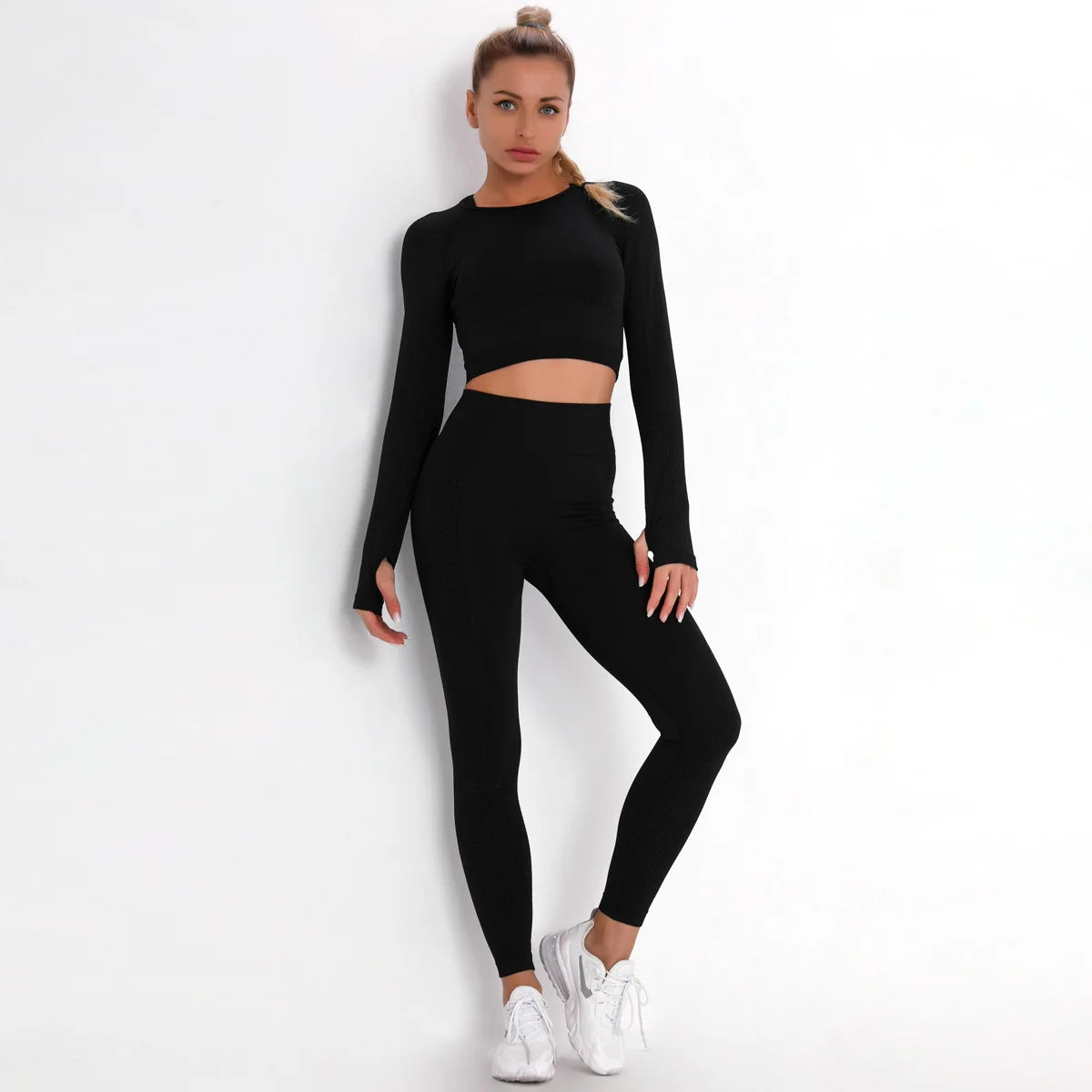 Women Seamless Gym Set Long Sleeve Top High Waist Belly Control Sport Leggings Gym Clothes Seamless Sport Suit Sexy Booty Girls Viralgem Store