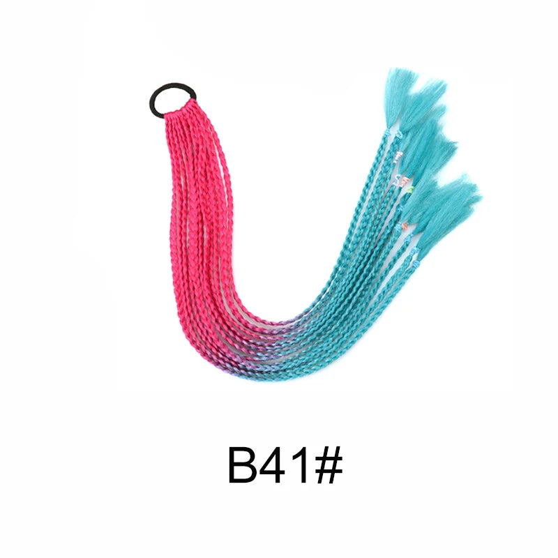 24Inch Synthetic Gradient  Colored Braided Ponytail Hair Extension Elastic Rubber Band Braiding Ponytail for Girl Women Viralgem Store