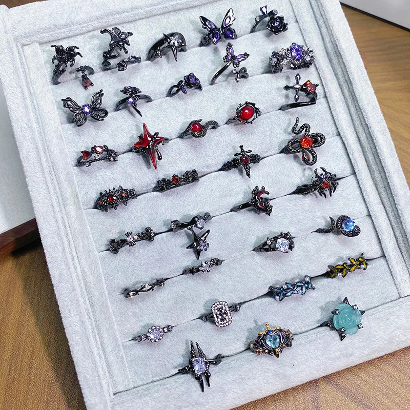 2025 Dark Gothic Irregular Zircon Adjustable Unisex Ring