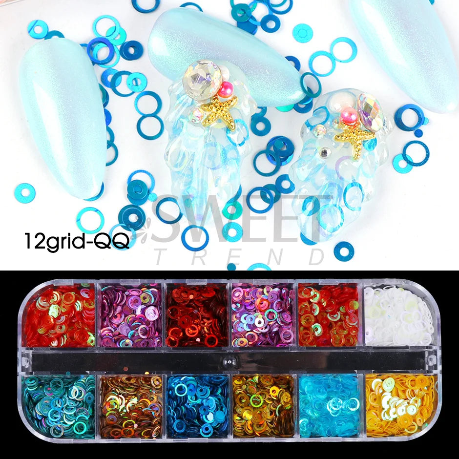 12 Grids Opal Dream Crystal Sequins Nail Flake Galaxy Iridescent Aurora 3D Paillette for Winter Autumn Manicure Decoration SWYFH Viralgem Store