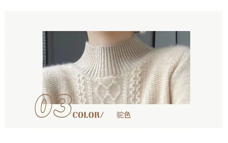 2023 Autumn and Winter New Women Sweater Warm Cashmere Sweater Loose Large Size Top Half Turtleneck Knitted Bottoming Shirt