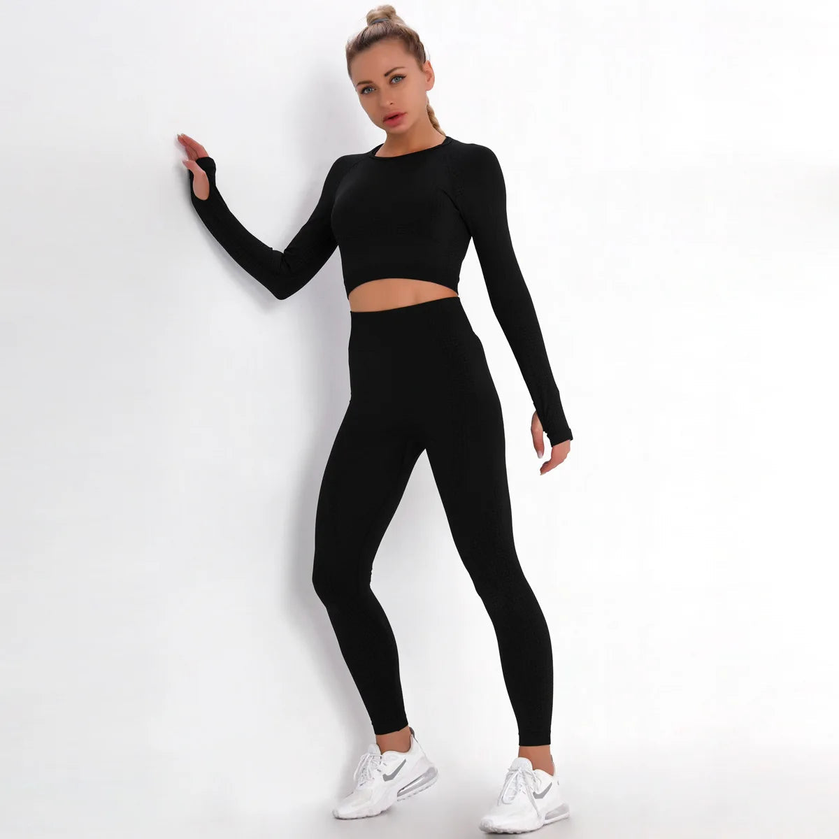 Women Seamless Gym Set Long Sleeve Top High Waist Belly Control Sport Leggings Gym Clothes Seamless Sport Suit Sexy Booty Girls Viralgem Store