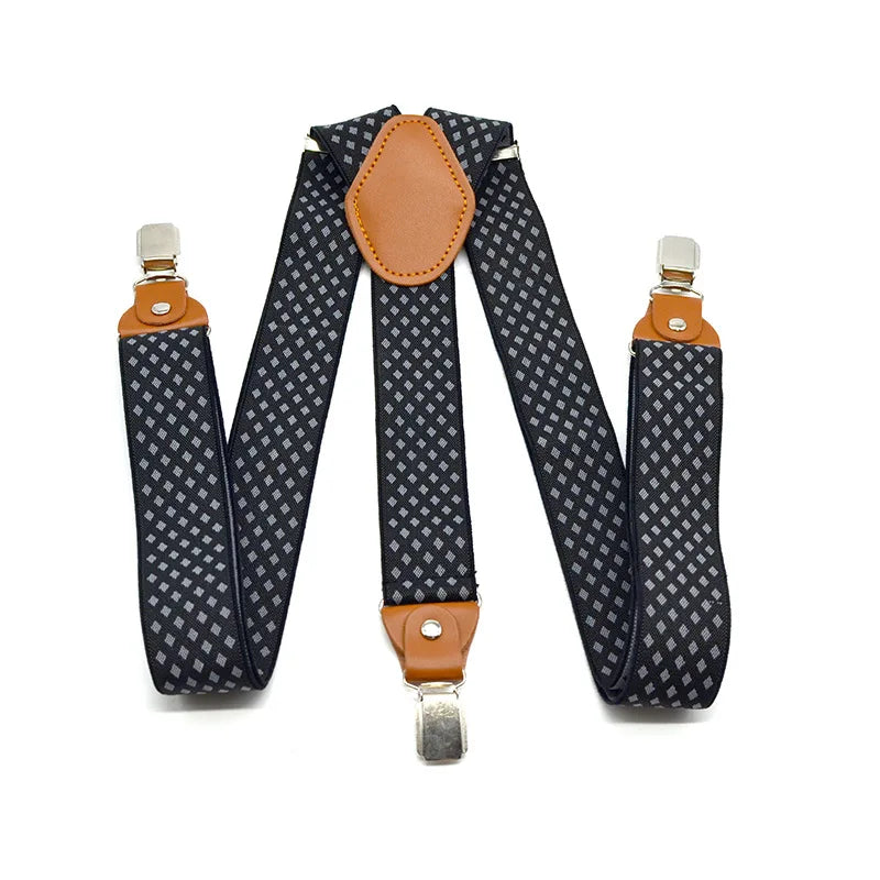 Adult Suspenders 3.5cm 3 Clips Y-Type British Retro Men's Checkered Elastic braces  Clips Adjustable Wedding Party Accessories Viralgem Store