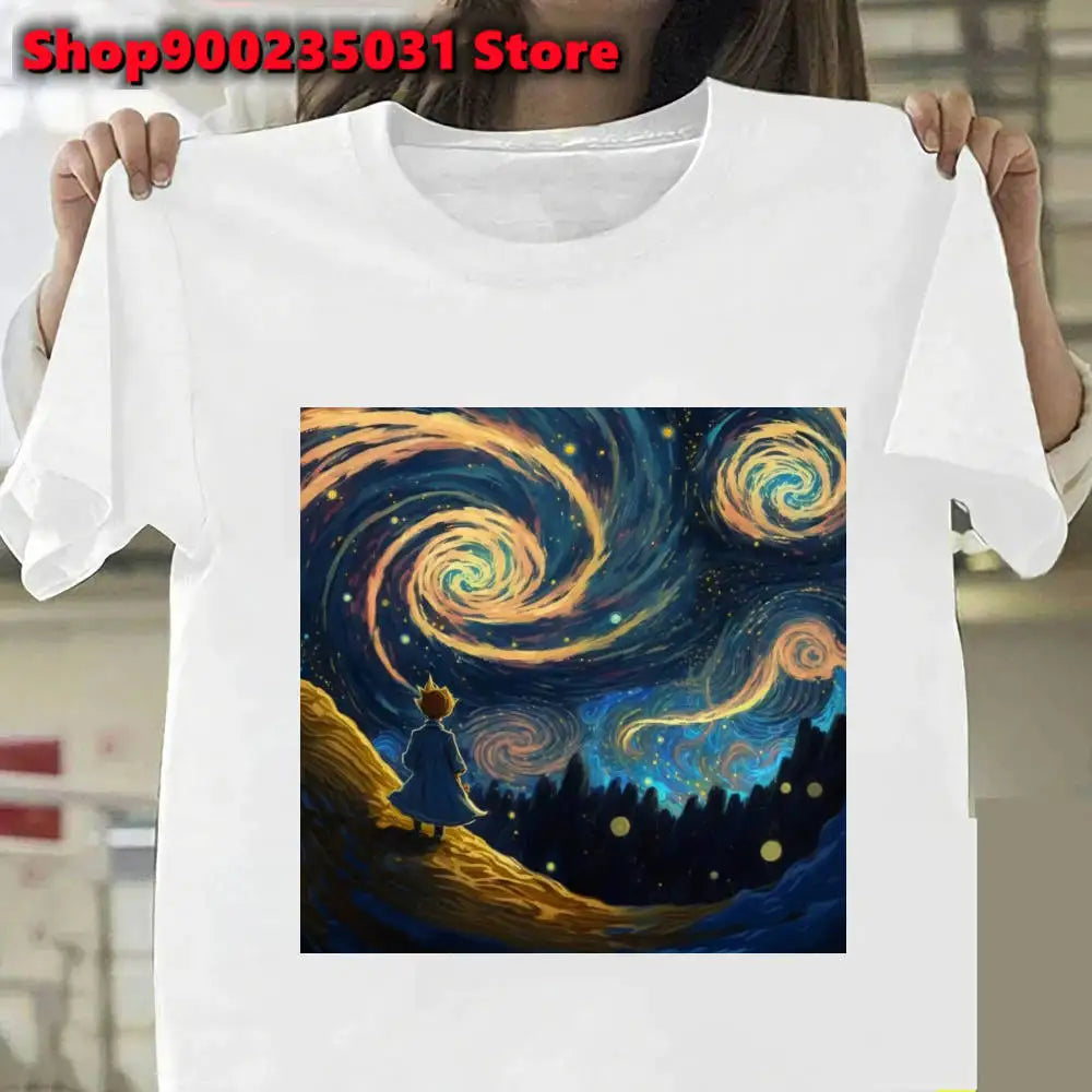Van Gogh The Little Prince Art Oil Painting T Shirt Harajuku Women Y2k Tops Casual Womens Clothes Personality Graphic Tees Shirt
