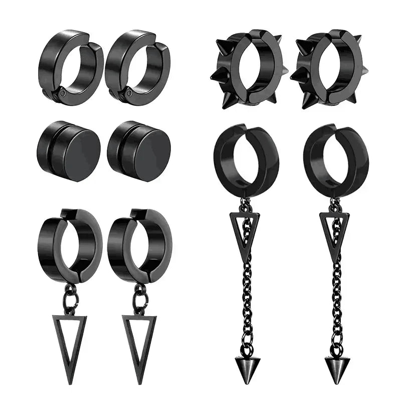 5 pairs of fashionable men's punk cross pendants stainless steel earless magnet earrings set Viralgem Store
