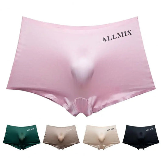 Solid Color Men Shorts Briefs Men's 3d U-convex Mid-rise Briefs with Elastic Waistband Letter Print Ice Silk Translucent for Men Viralgem Store