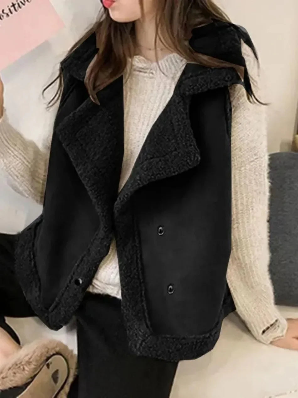 Women 2024 Autumn Winter New Waistcoat Loose Outerwear Popular Top Sleeveless Solid Color Jacket Female Leather Vest Coat Viralgem Store