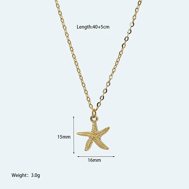 Tarnish Free Stainless Steel Waterproof Jewelry Starfish Conch Shell Coconut Palm Pendant Necklace for Women Girls Holiday Gift