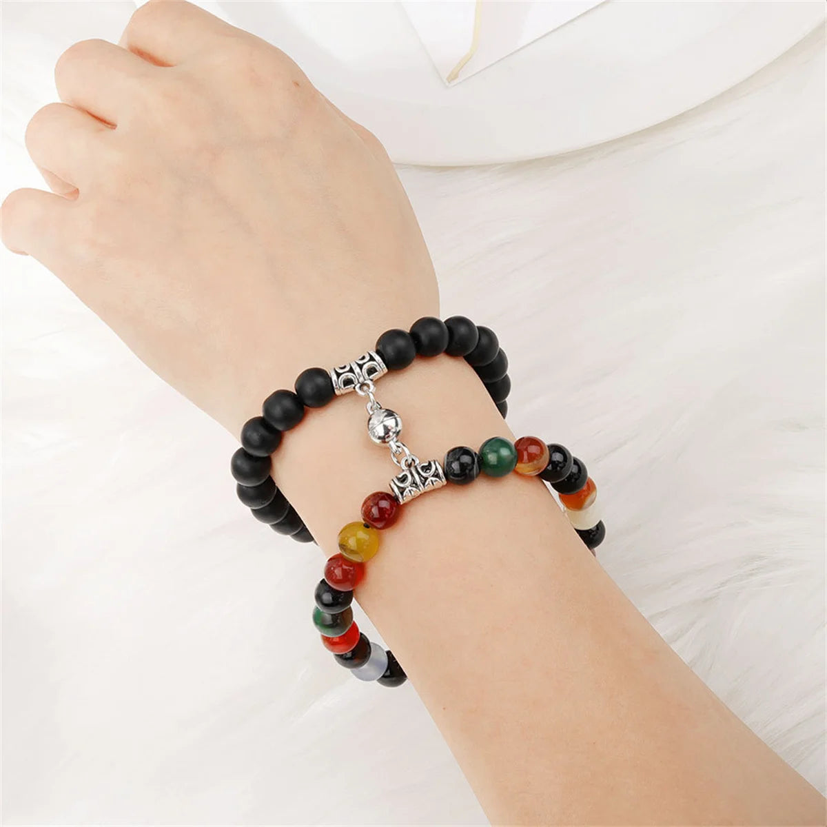 2pcs/set Natural Stone Beads Bracelet for Women Men Lovers Magnet Attraction Couple Distance Bracelets Best Friends Jewelry Gift