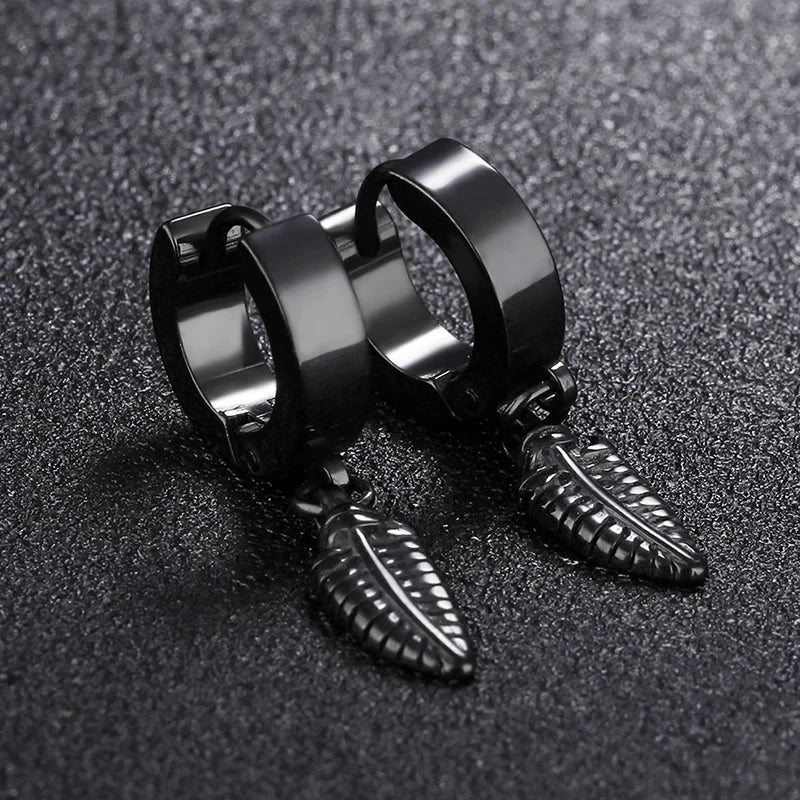 2pc Stainless Steel Cross Ear Earrings for Men and Women Punk Black Cartilage Earrings Round Street Hip Hop Rock Jewelry Gifts