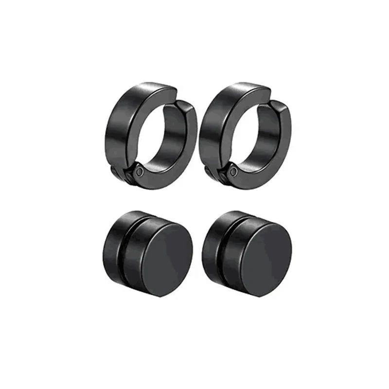 5 pairs of fashionable men's punk cross pendants stainless steel earless magnet earrings set Viralgem Store