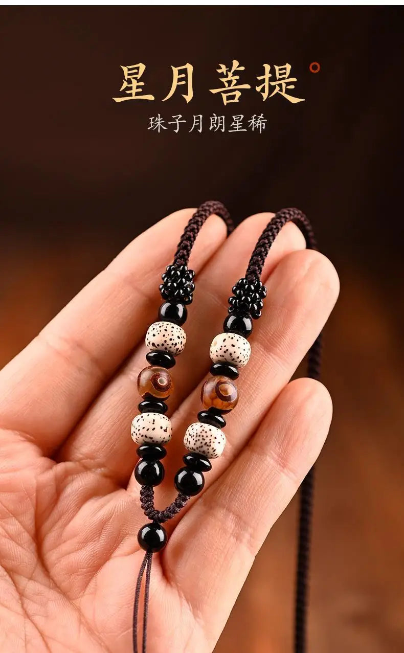 Xingyue Bodhi Seed Necklace for Men and Women Handmade Woven Braided Rope Pendant Lanyard Jade Pei Gold Pendant Matching Rope