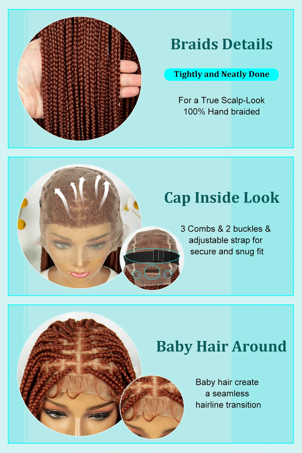 Synthetic Transparent HD Knotless Full Lace Braided Wigs For Black Women Crochet Braid Braiding Hair Viralgem Store