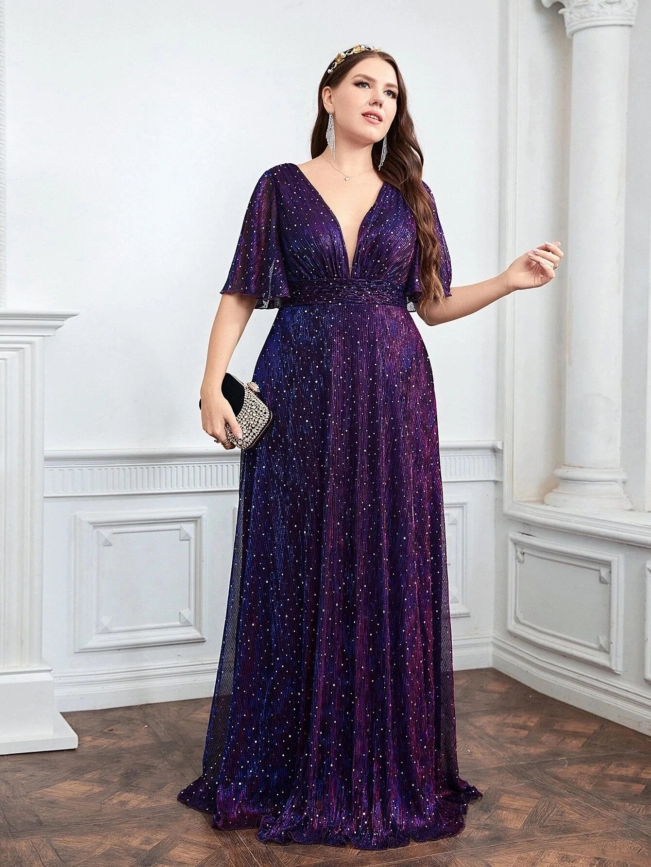 Wedding Bridesmaid Dresses For Plus Size Female Fashion Butterfly Sleeve Glitter Party Dresses New Large Size Women Summer Dress